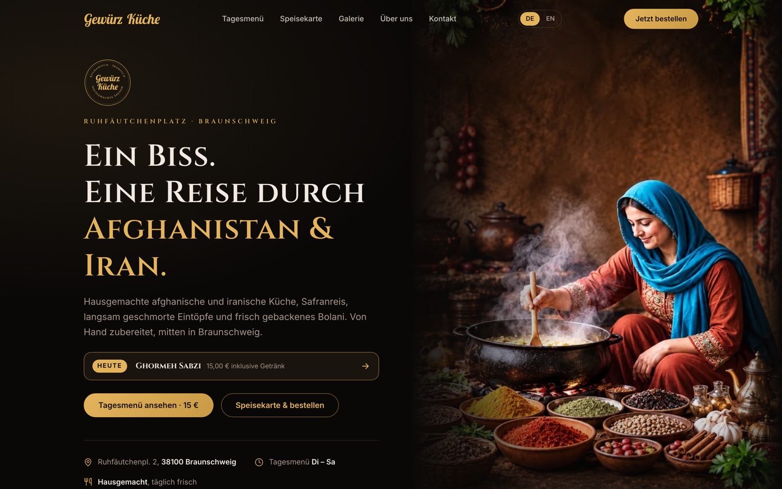 Startseite der Website gewürzküche.de am Desktop